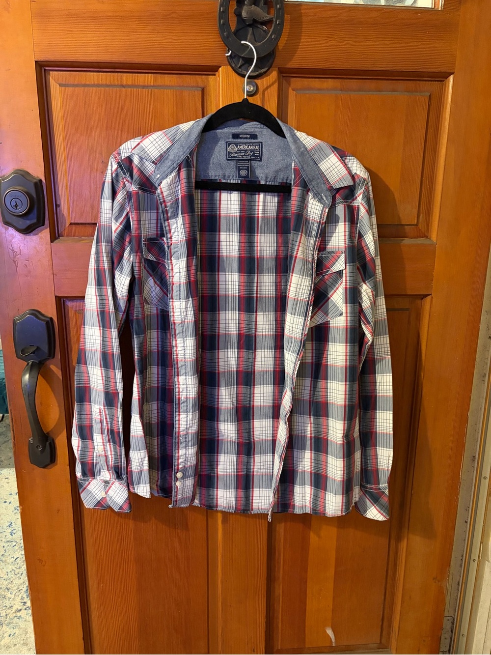 American Rag Red, Navy & White Plaid Button-Down Shirt
